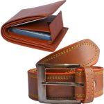 Men Wallet & Belt Combo (Tan)