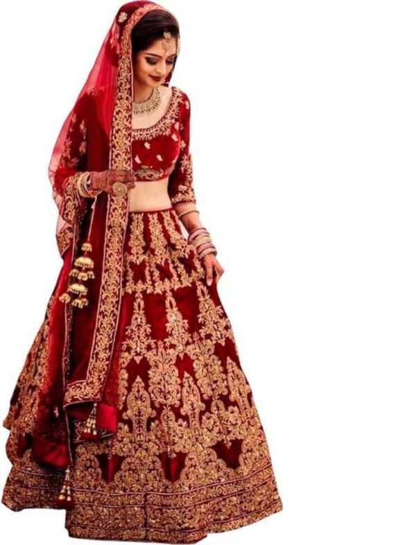 Embroidered Semi Stitched Lehenga Choli  (Red)