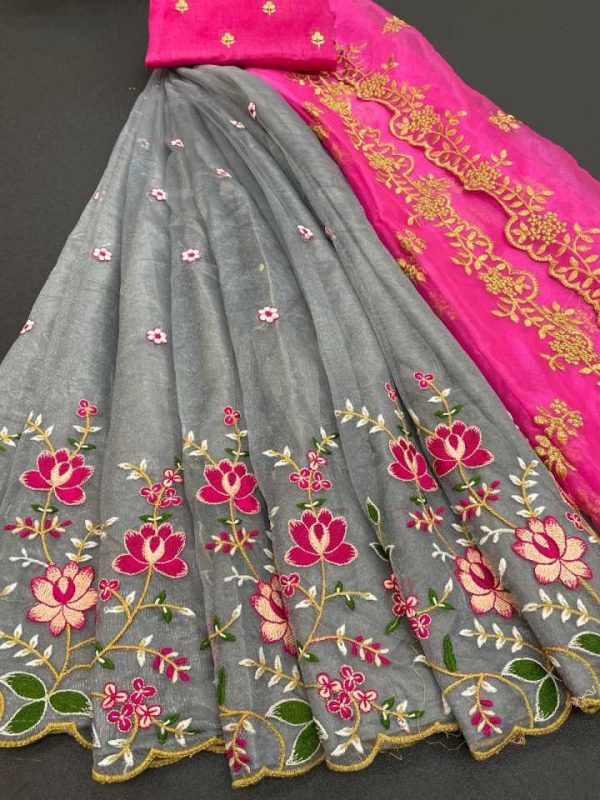 Embroidered Semi Stitched Lehenga Choli  (Grey) - Image 2