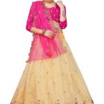 Embroidered Semi Stitched Lehenga Choli  (Beige, Pink)