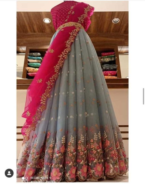 Embroidered Semi Stitched Lehenga Choli  (Grey)