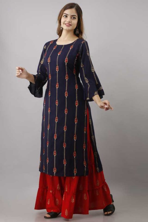 Women Kurta and Sharara Set Rayon