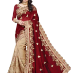Embroidered Bollywood Silk Blend, Vichitra Saree  (Beige)