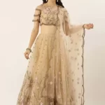 Embroidered Semi Stitched Lehenga Choli  (Beige)