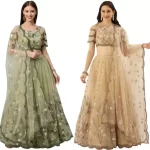 Embroidered Semi Stitched Lehenga Choli  (Green, Beige)