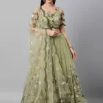 Embroidered Semi Stitched Lehenga Choli  (Light Green)