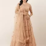 Embroidered Semi Stitched Lehenga Choli  (Brown)