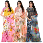 Floral Print Daily Wear Georgette Saree  (Pack of 3, Pink, Orange, Grey)