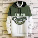 Printed Men Hooded Neck Dark Green, White T-Shirt