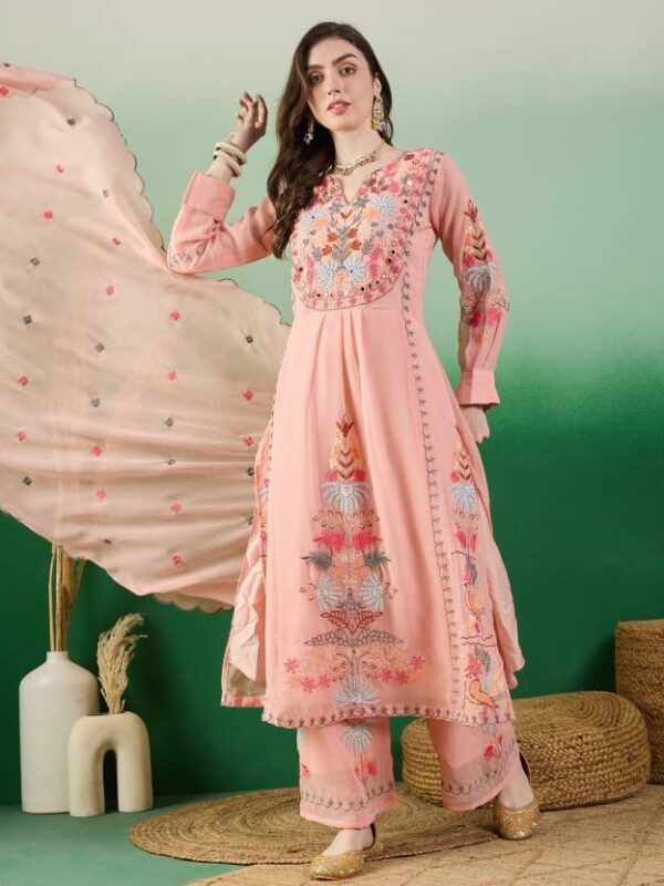 Kurta Palazzo Dupatta Set Women Georgette - Image 3