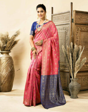 Rose Pink Silk Woven Banarasi Saree