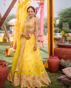 Yellow Lehenga Choli Set with Mirror Embroidery