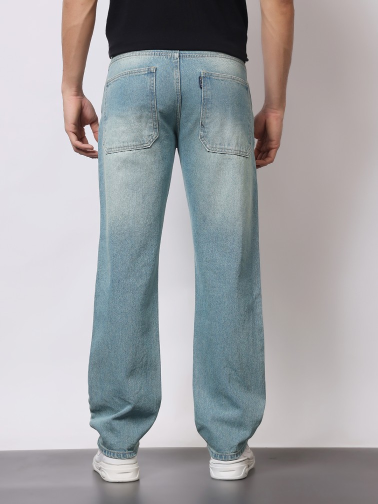 Men’s Relaxed Fit Dusty Blue Washed Jeans - Image 4