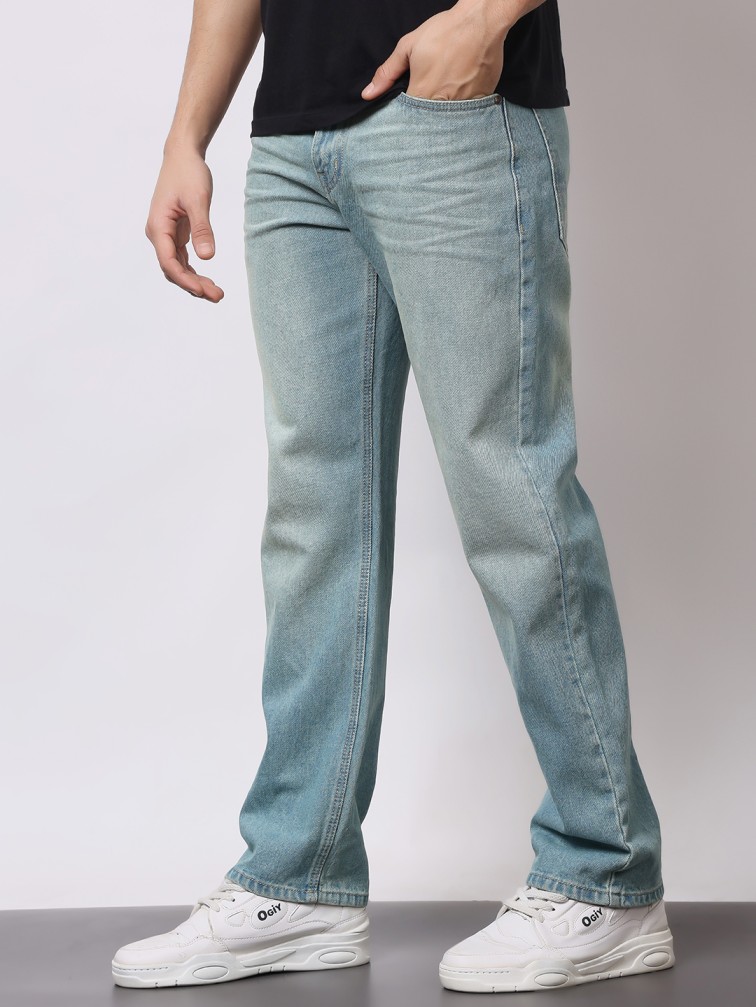 Men’s Relaxed Fit Dusty Blue Washed Jeans - Image 3