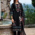 Black Silk Embroidered Kurti With Pants And Dupatta Set
