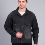 Full Sleeve Solid Denim Jacket Dark Grey