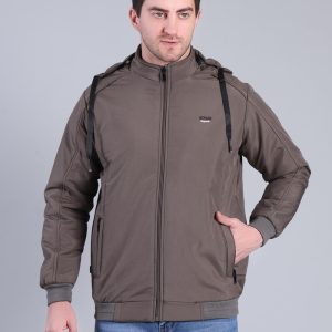 Solid Hooded Winter Jacket | Full Sleeve Zip-Up Casual Jacket (Grey)