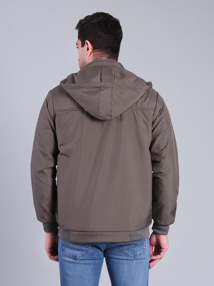 Solid Hooded Winter Jacket | Full Sleeve Zip-Up Casual Jacket (Grey) - Image 4