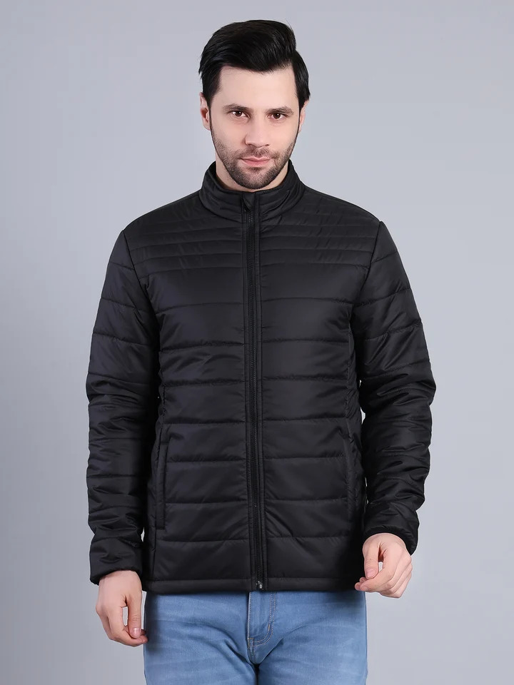 Men Lightweight Puffer Winter Jacket with Zip Closure (Black)