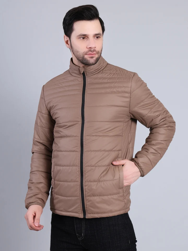 Men Lightweight Puffer Winter Jacket with Zip Closure (Brown)