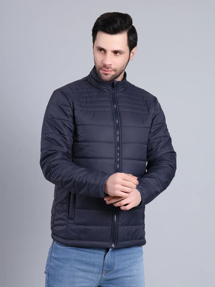 Men Lightweight Puffer Winter Jacket with Zip Closure (Navy) - Image 5