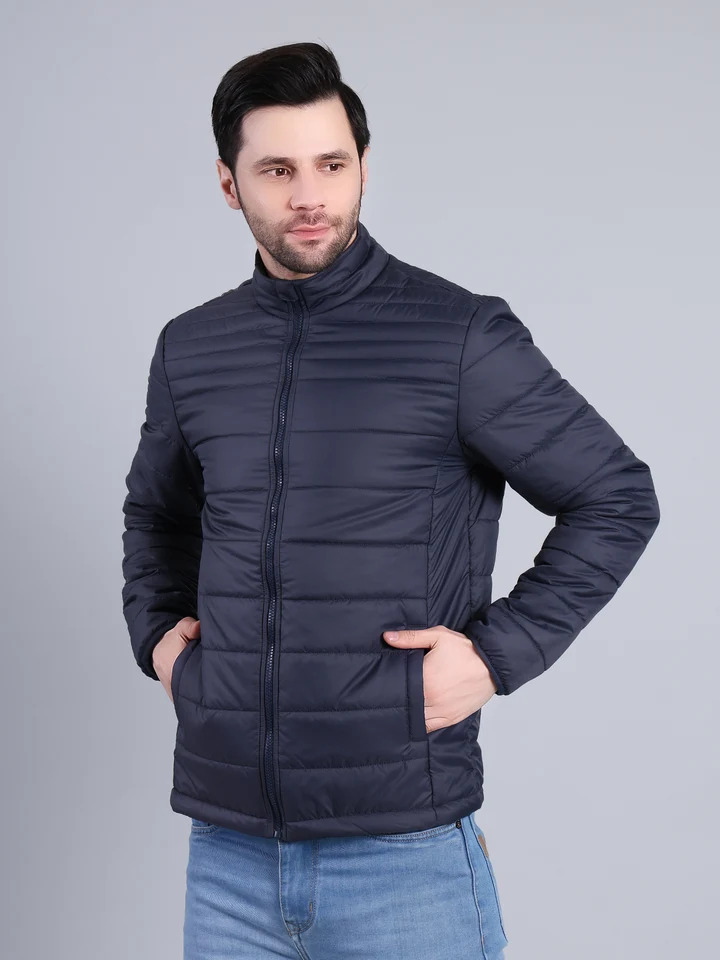 Men Lightweight Puffer Winter Jacket with Zip Closure (Navy) - Image 2