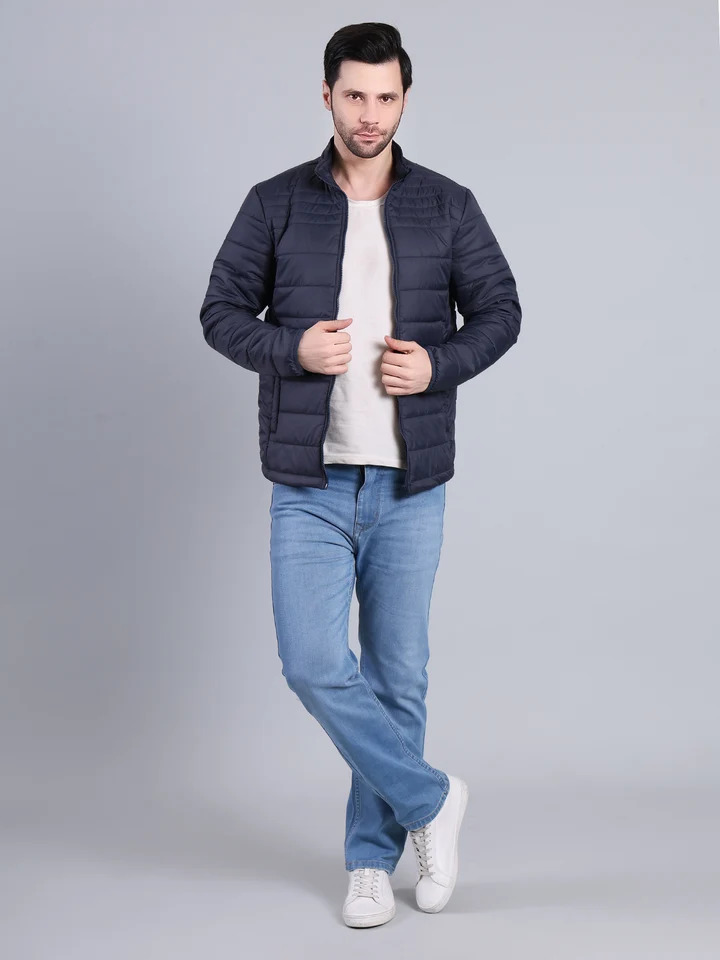 Men Lightweight Puffer Winter Jacket with Zip Closure (Navy) - Image 4