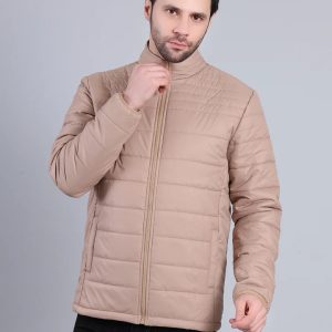Men Lightweight Puffer Winter Jacket with Zip Closure (Beige)