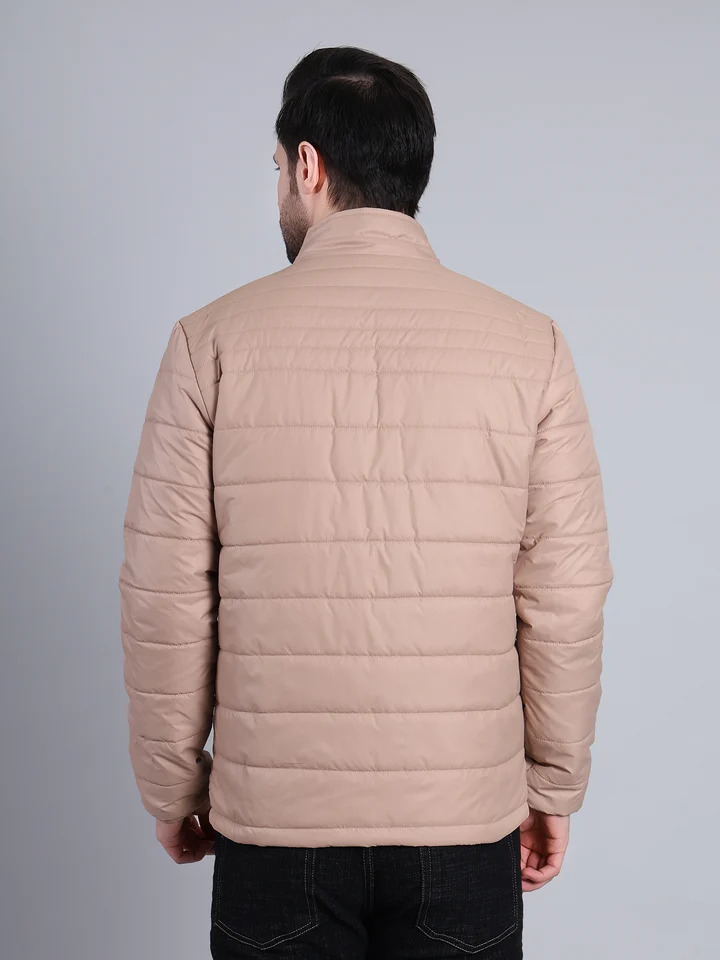 Men Lightweight Puffer Winter Jacket with Zip Closure (Beige) - Image 3