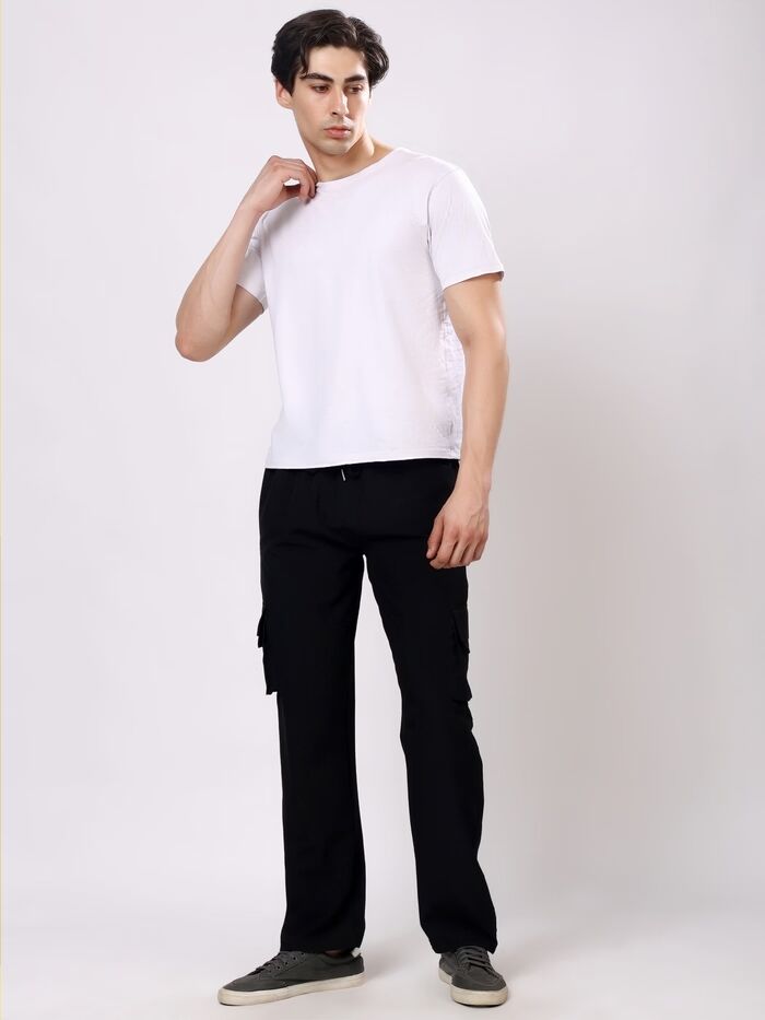 Men Comfort Fit Non-Stretchable Trackpant Black - Image 2