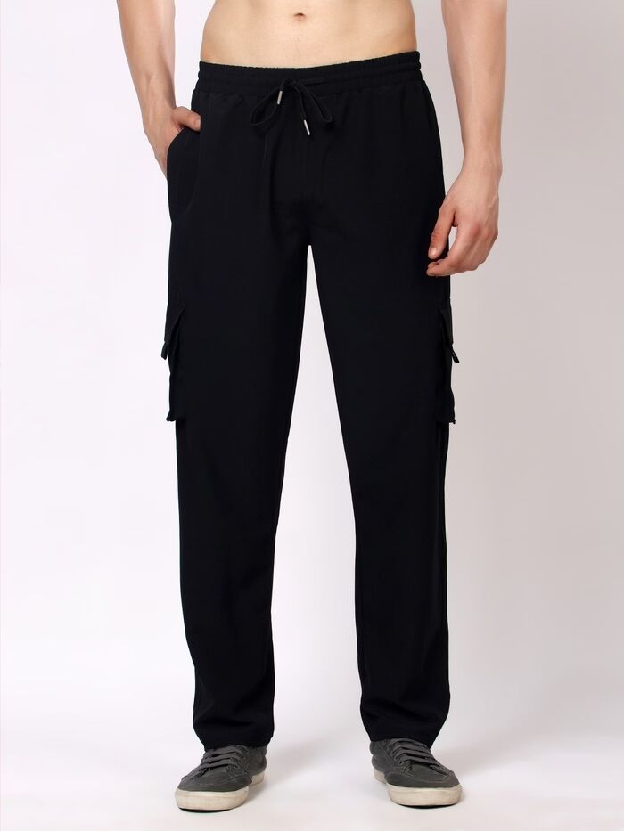 Men Comfort Fit Non-Stretchable Trackpant Black