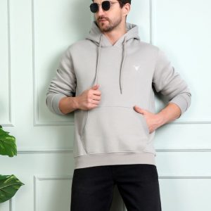 Round Neck Full Sleeve Solid Casual Hoodies Light Grey