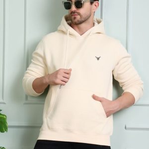 Round Neck Full Sleeve Solid Casual Hoodies Ivory