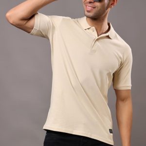 Regular Fit Solid Polo T-Shirt Beige