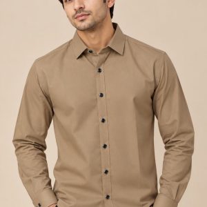 Regular Fit Full Sleeve Solid Casual Shirt Brown