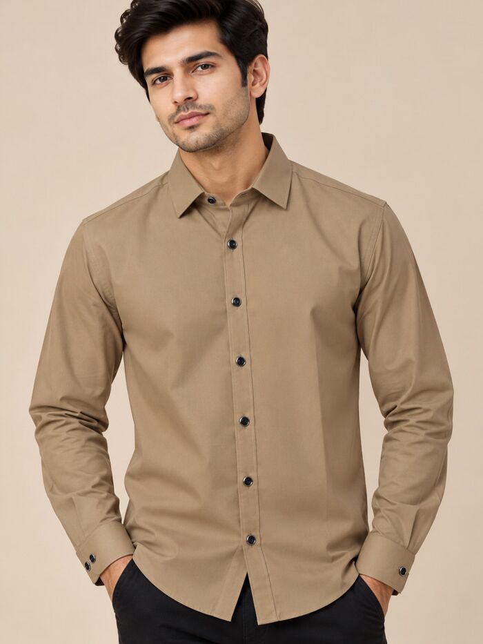 Regular Fit Full Sleeve Solid Casual Shirt Brown