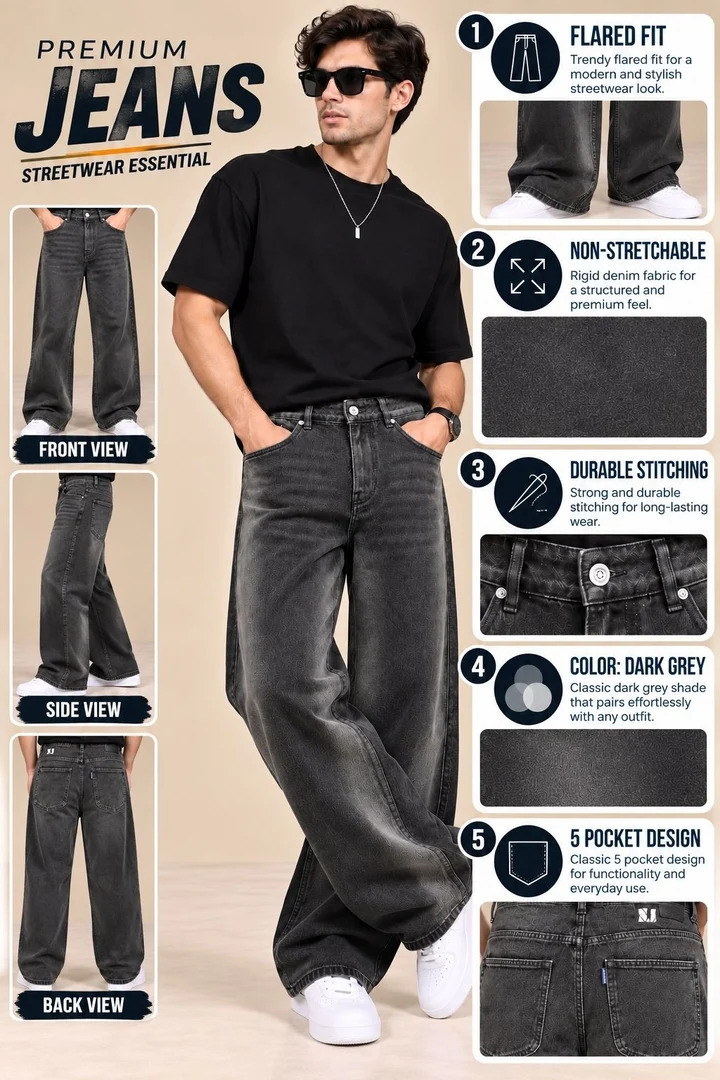 Men’s Flared Fit Non-Stretchable Denim Jeans - Image 5