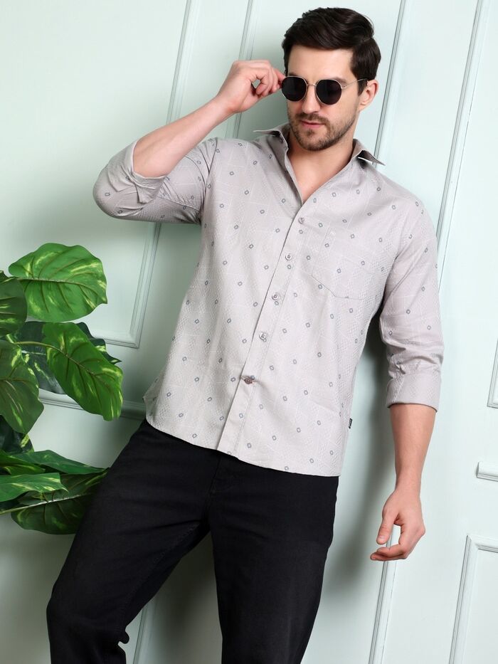 Regular Fit Full Sleeve Printed Casual Shirt Grey - Image 2