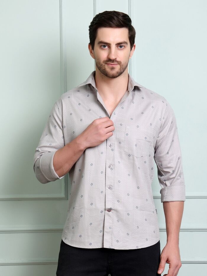 Regular Fit Full Sleeve Printed Casual Shirt Grey - Image 3