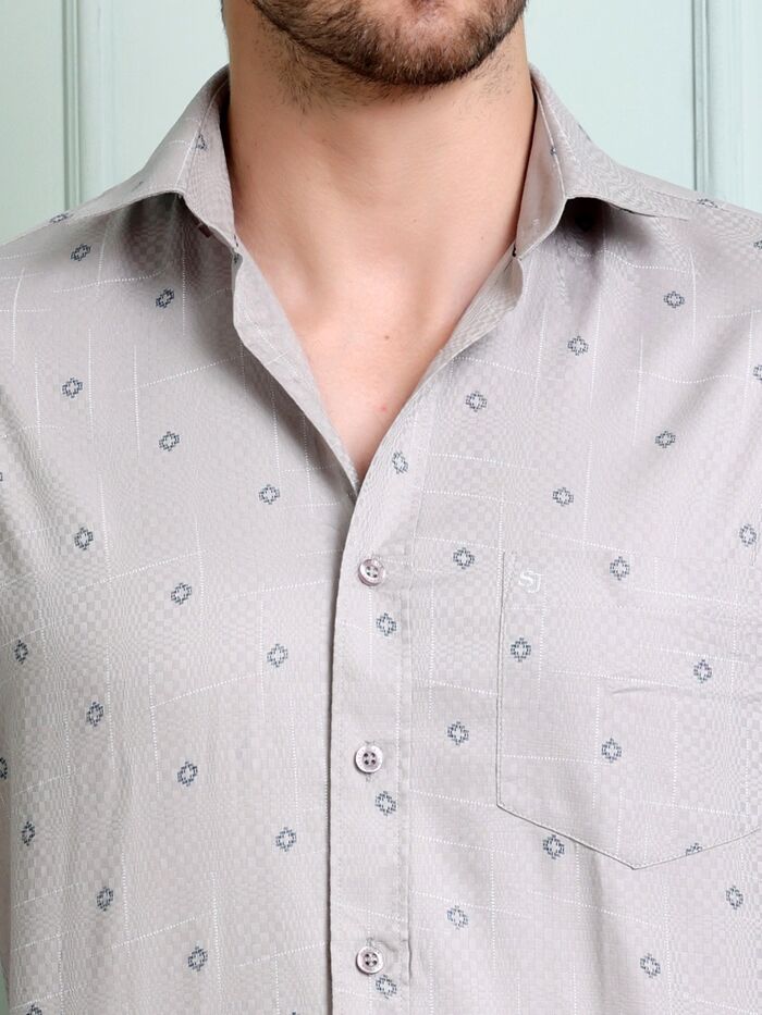 Regular Fit Full Sleeve Printed Casual Shirt Grey - Image 4