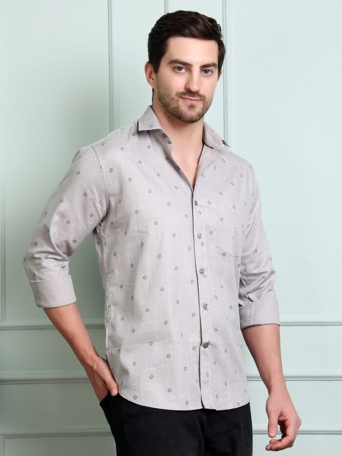 Regular Fit Full Sleeve Printed Casual Shirt Grey - Image 5