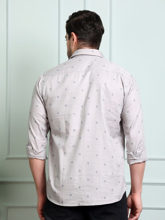 Regular Fit Full Sleeve Printed Casual Shirt Grey - Image 6