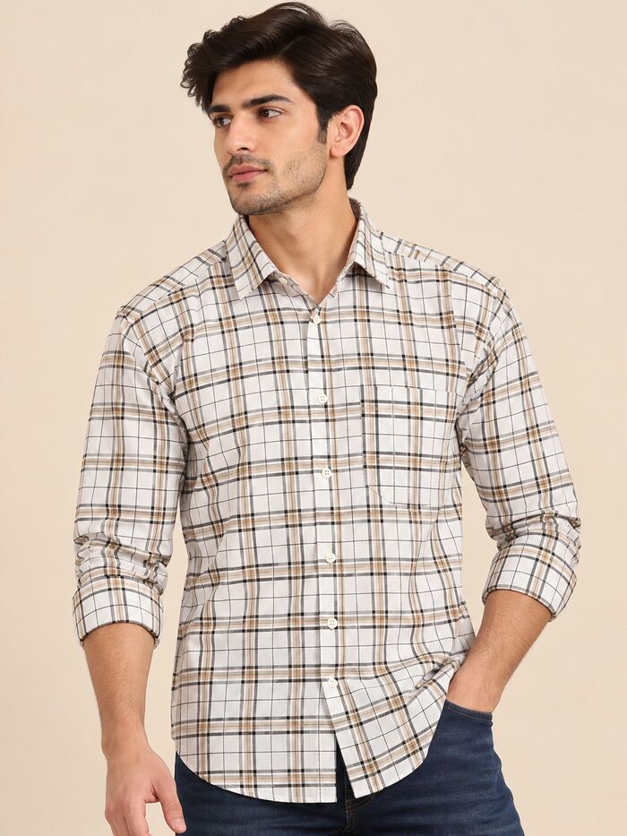 Regular Fit Full Sleeve Solid Casual Check Shirt