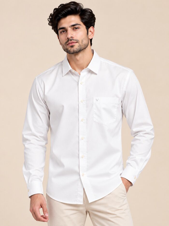 Regular Fit Full Sleeve Solid Casual Shirt White