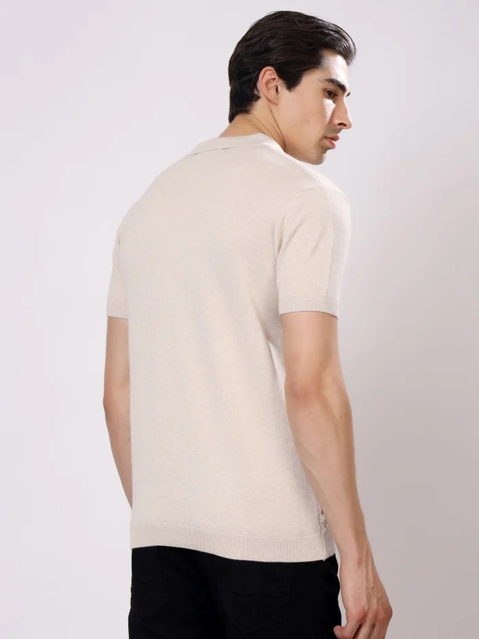 Regular Fit Half Sleeve Solid Casual Polo T-Shirt Beige - Image 5
