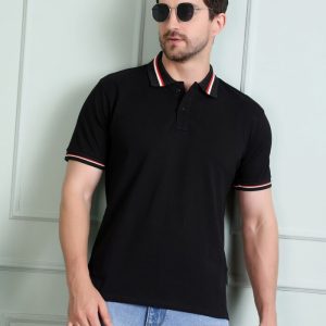 Regular Fit Half Sleeve Solid Casual Polo T-Shirt Black