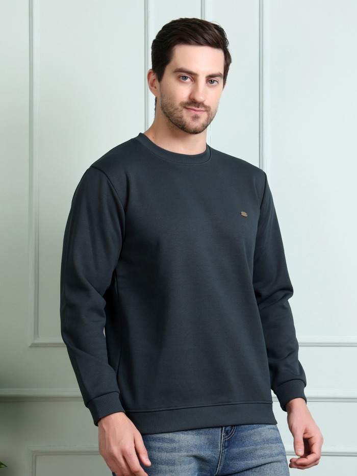 Regular Fit Round Neck Full Sleeve Solid Casual Sweatshirt - Image 3