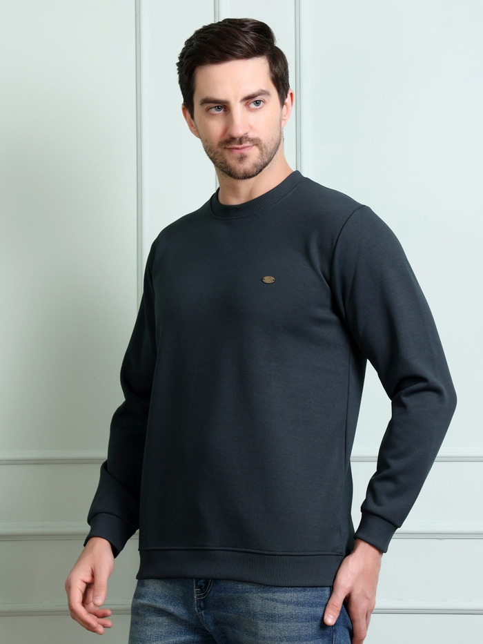 Regular Fit Round Neck Full Sleeve Solid Casual Sweatshirt - Image 4