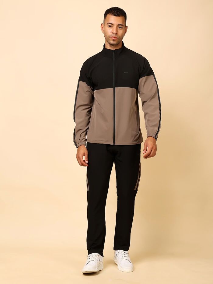 Solid Tracksuit Stylish Full Set for Sports, Gym & Casual Wear (Sand) - Image 2