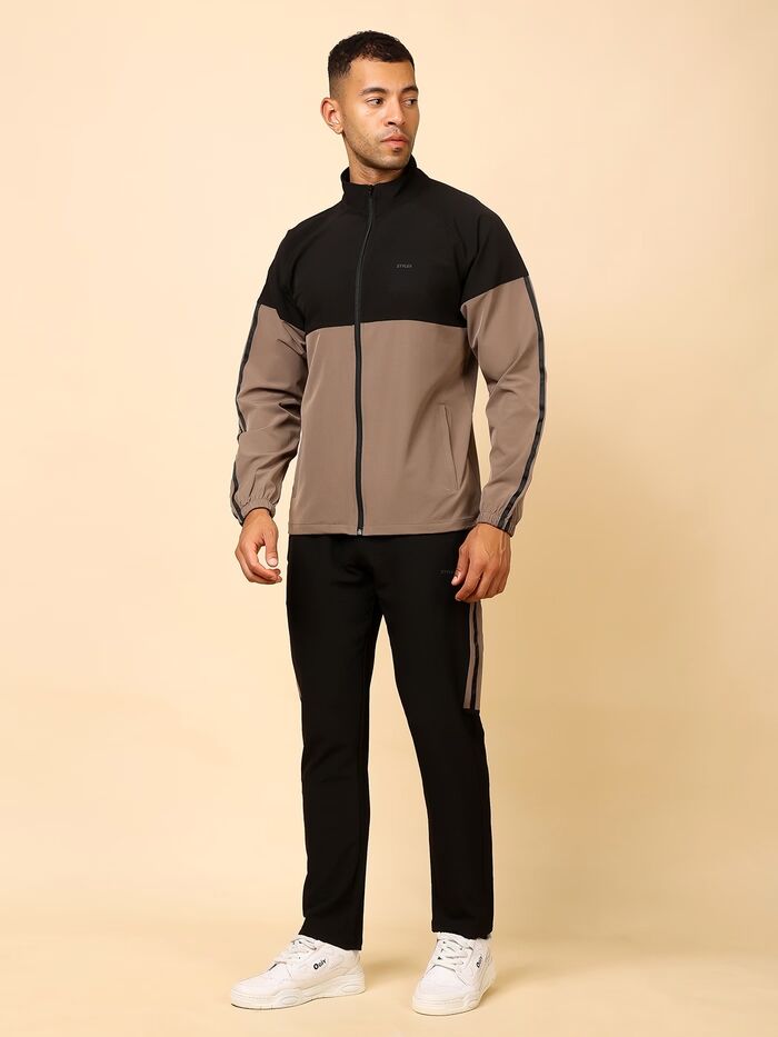 Solid Tracksuit Stylish Full Set for Sports, Gym & Casual Wear (Sand) - Image 4